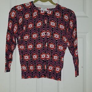 Crown & Ivy navy floral print   cardigan Sz PXS NWOT
